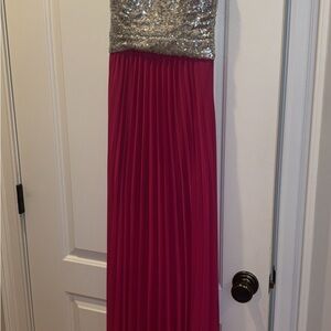 B. Darlin Silver Sequin Dress with Pink Accent